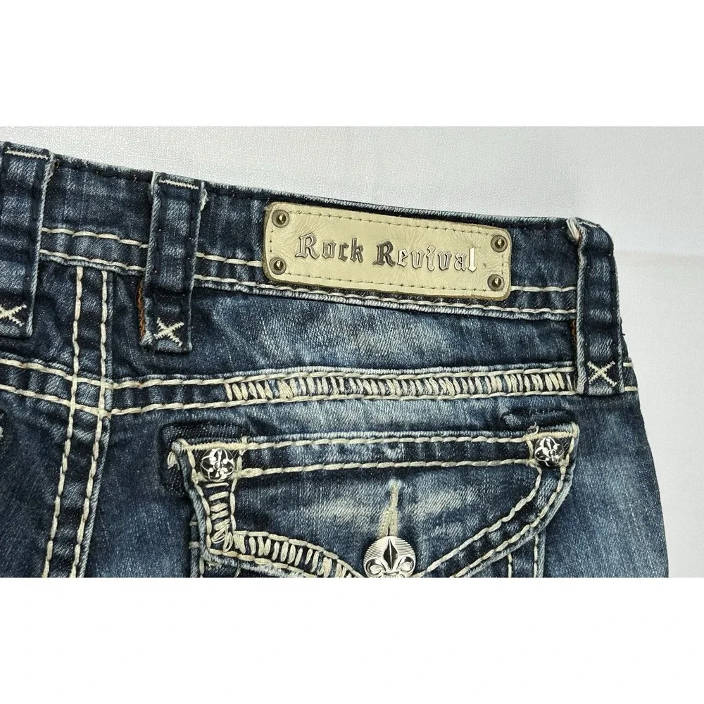 Rock Revival Elaina Bootcut‎ Jeans Size 28 Y2K Distressed Thick Stitch Flap